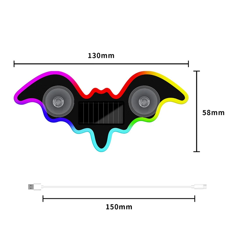 1/2Pcs Cool Bat Solar Powered Car Neon Light Wireless Led Ambient Light Suction Cup USB Rechargeable Atmosphere Breathing Lamp