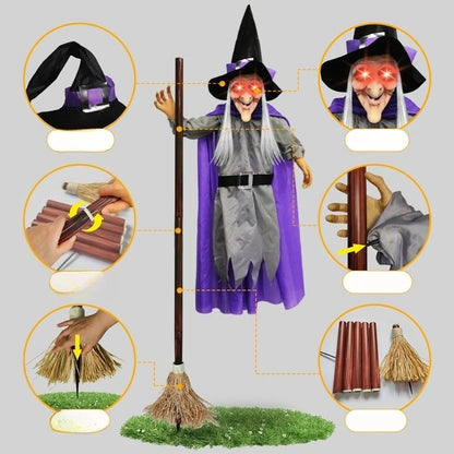 Halloween Decorations Props Life Size Witch Sound Activated Screaming Glowing Eyes for Haunted House Party Supplies