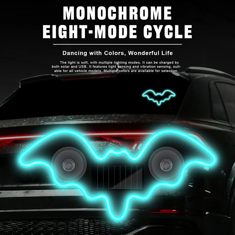 1/2Pcs Cool Bat Solar Powered Car Neon Light Wireless Led Ambient Light Suction Cup USB Rechargeable Atmosphere Breathing Lamp