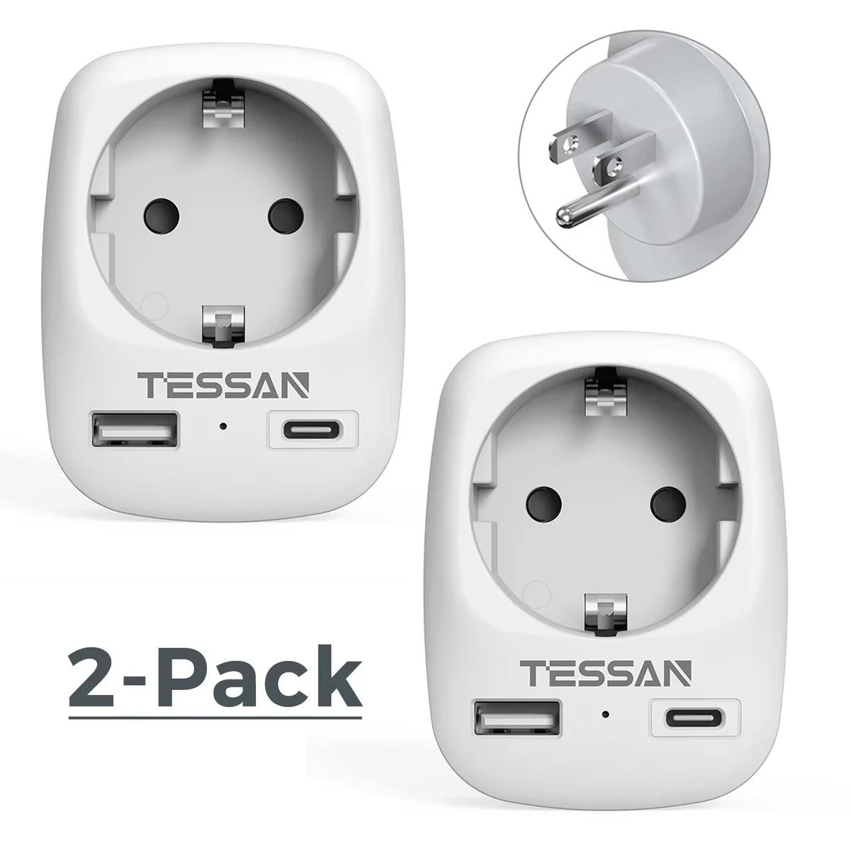 Travel Adapter EU to USA Adapter America Europe Plug with USB C 3A Socket Adapter Travel Power Adapter for Canada Mexico