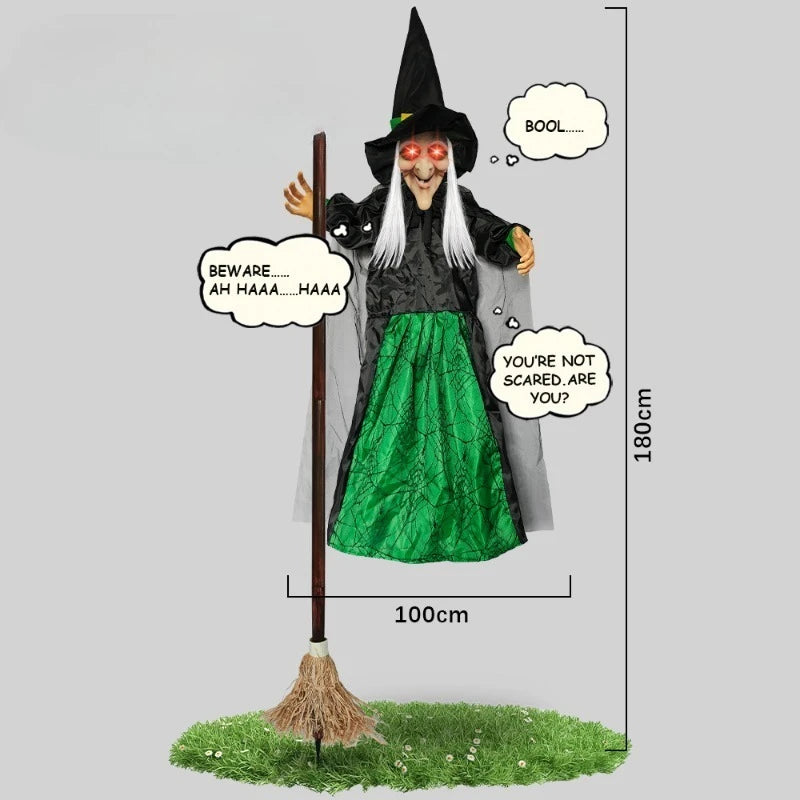 Halloween Decorations Props Life Size Witch Sound Activated Screaming Glowing Eyes for Haunted House Party Supplies