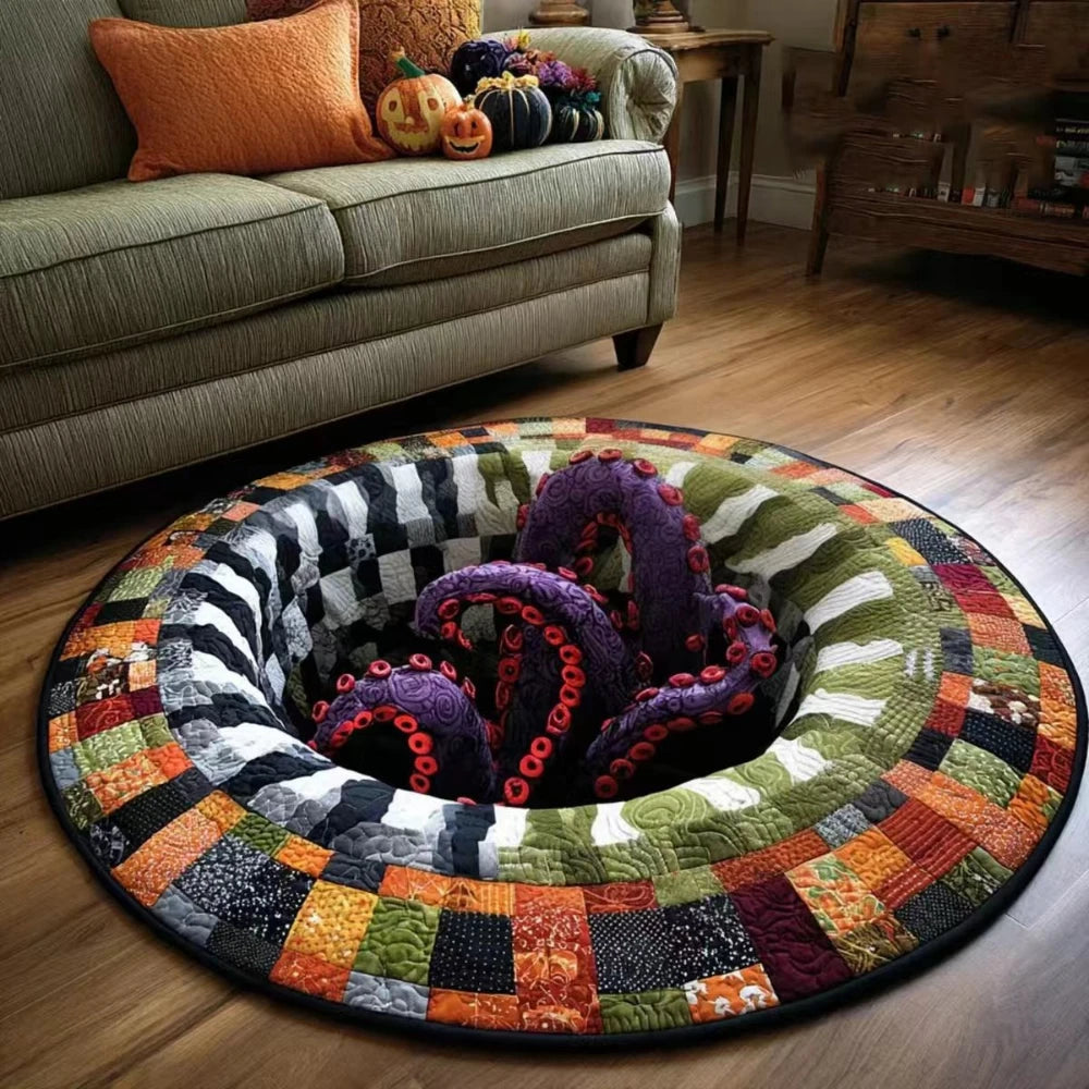 3D Illusion Skull Vortex round Rug Movie Room Horror Theme anti Slip Floor Mat for Living Room Bedroom Decoration Carpet Gift
