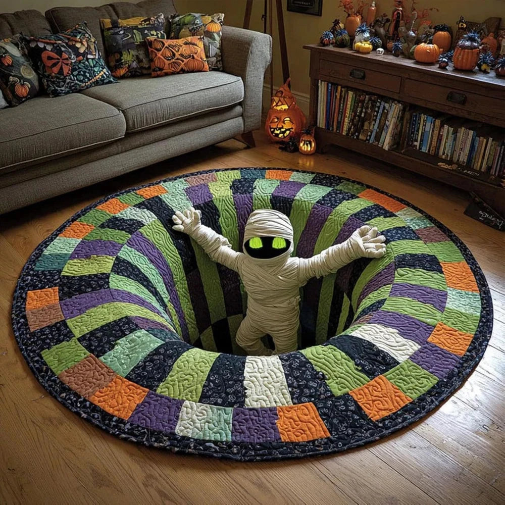 3D Illusion Skull Vortex round Rug Movie Room Horror Theme anti Slip Floor Mat for Living Room Bedroom Decoration Carpet Gift