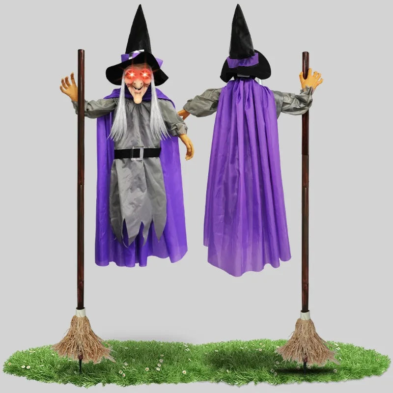 Halloween Decorations Props Life Size Witch Sound Activated Screaming Glowing Eyes for Haunted House Party Supplies
