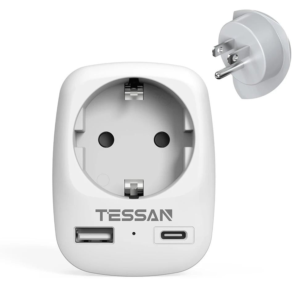 Travel Adapter EU to USA Adapter America Europe Plug with USB C 3A Socket Adapter Travel Power Adapter for Canada Mexico