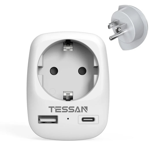 Travel Adapter EU to USA Adapter America Europe Plug with USB C 3A Socket Adapter Travel Power Adapter for Canada Mexico