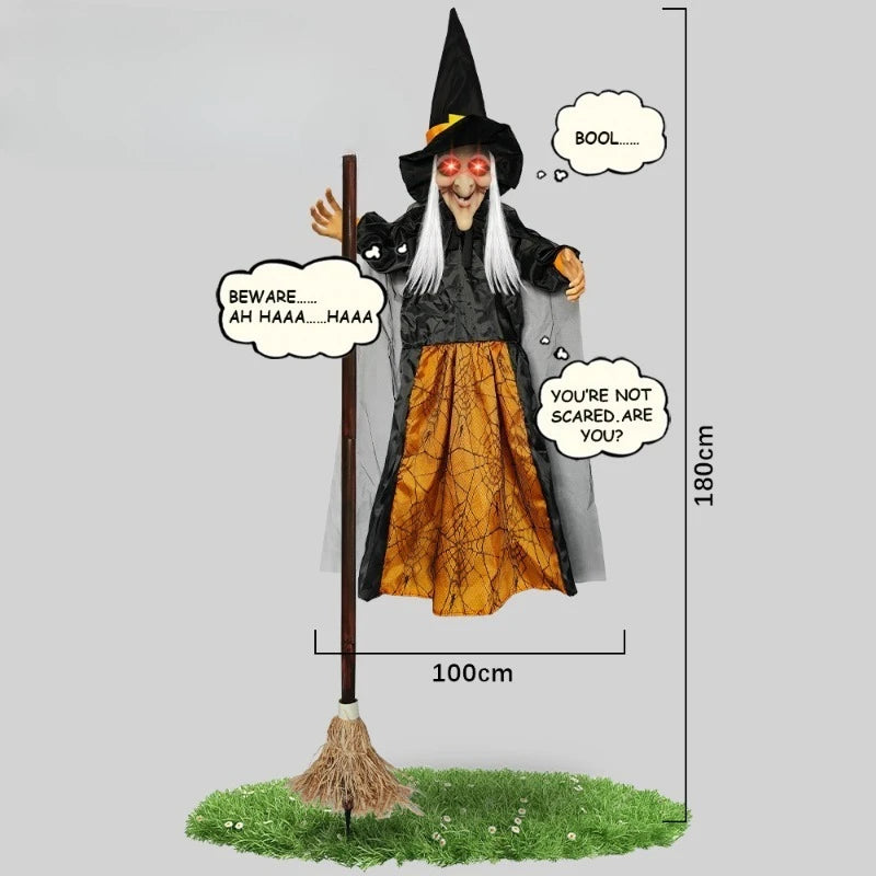 Halloween Decorations Props Life Size Witch Sound Activated Screaming Glowing Eyes for Haunted House Party Supplies