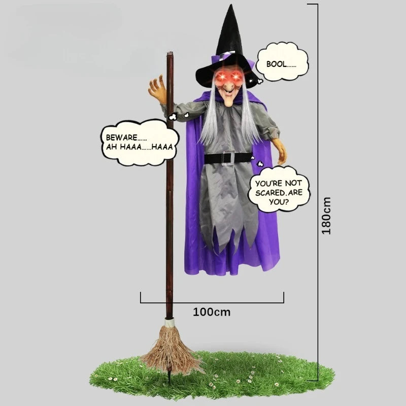 Halloween Decorations Props Life Size Witch Sound Activated Screaming Glowing Eyes for Haunted House Party Supplies