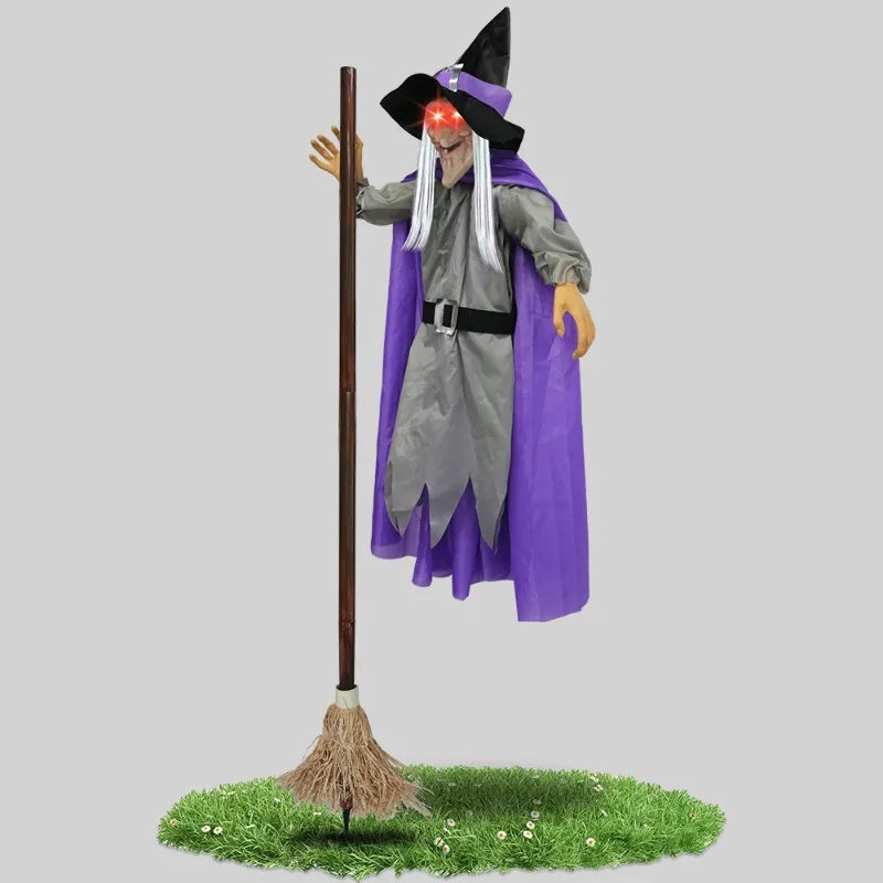 Halloween Decorations Props Life Size Witch Sound Activated Screaming Glowing Eyes for Haunted House Party Supplies