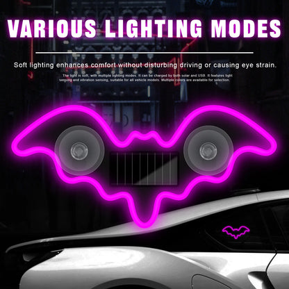 1/2Pcs Cool Bat Solar Powered Car Neon Light Wireless Led Ambient Light Suction Cup USB Rechargeable Atmosphere Breathing Lamp