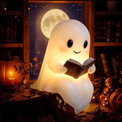 Halloween Cute Ghost Lamp Battery Powered Light up Halloween Ornament Lovely Ghost Figurine Light for Bedroom Study Room Reader