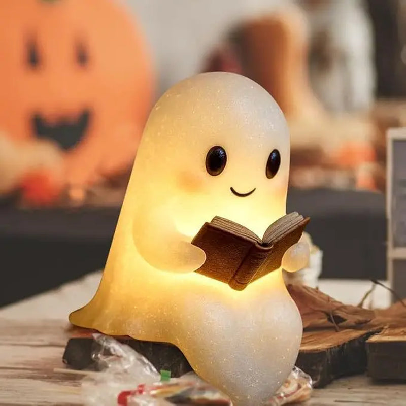 Halloween Cute Ghost Lamp Battery Powered Light up Halloween Ornament Lovely Ghost Figurine Light for Bedroom Study Room Reader
