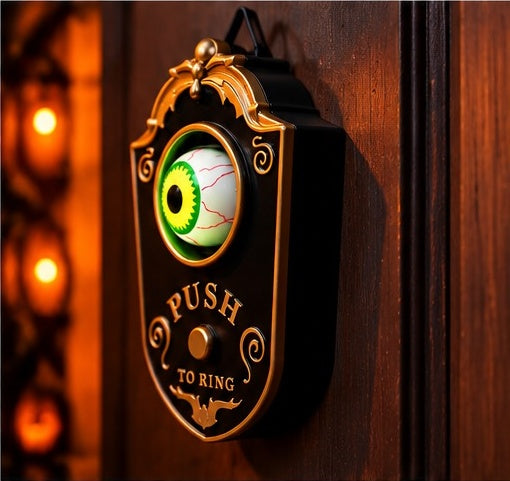 Side view of the Eyeball Doorbell showing the eyeball standing proud of the plaque