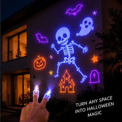 Skeleton and pumpkin projected on a house facade - turn any space into Halloween magic